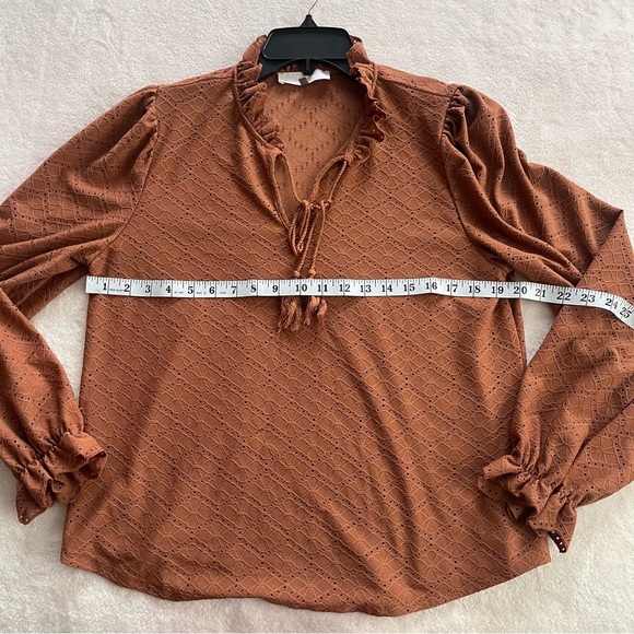 Melograno‎ Rico Women Casual Lantern Sleeve V Neck Large Burnt Orange Top Blouse - Picture 6 of 9